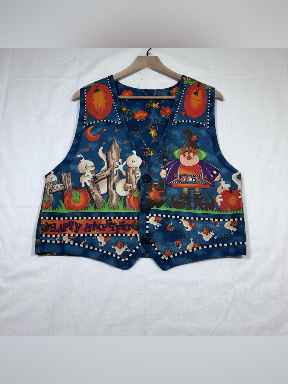 Vintage 90's Halloween Handmade Vest Reversible Grandma Cottage Teacher Fall